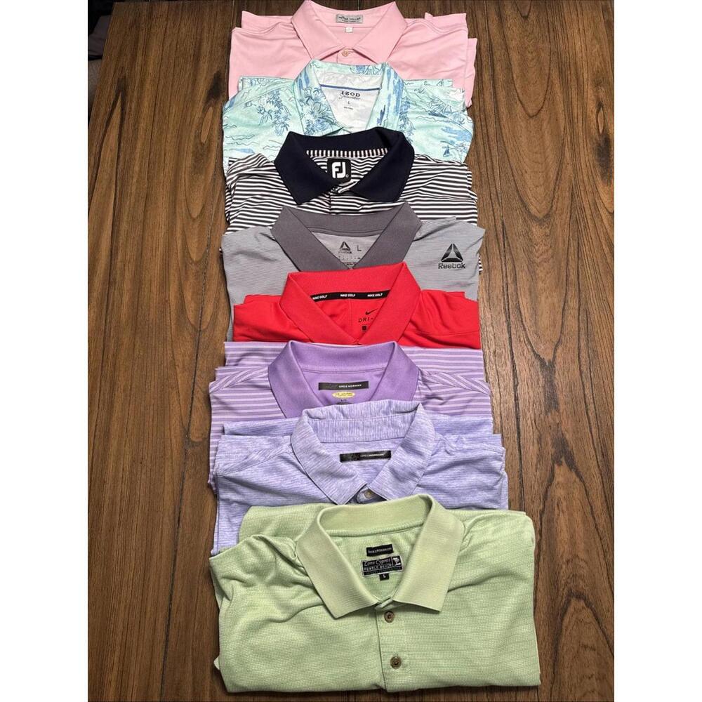 BUNDLE 8-Men's Golf Polos, Sz Large, Variety‎ Brands
